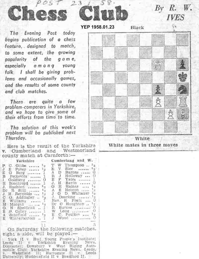 23 January 1958, Yorkshire Evening Post, chess column