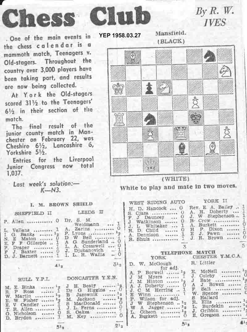 23 January 1958, Yorkshire Evening Post, chess column