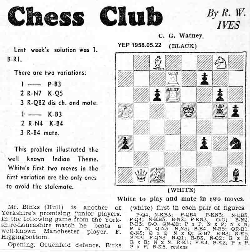 8 May 1958, Yorkshire Evening Post, chess column