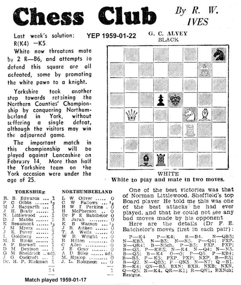 22 January 1959, Yorkshire Evening Post, chess column