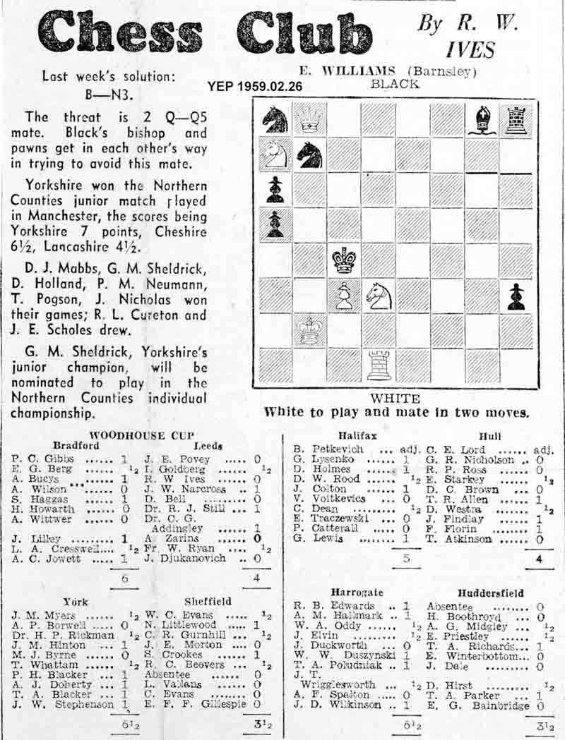 28 August 1958, Yorkshire Evening Post, chess column