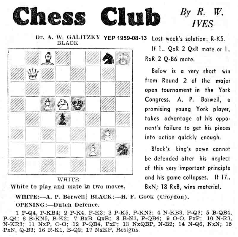 20 August 1959, Yorkshire Evening Post, chess column