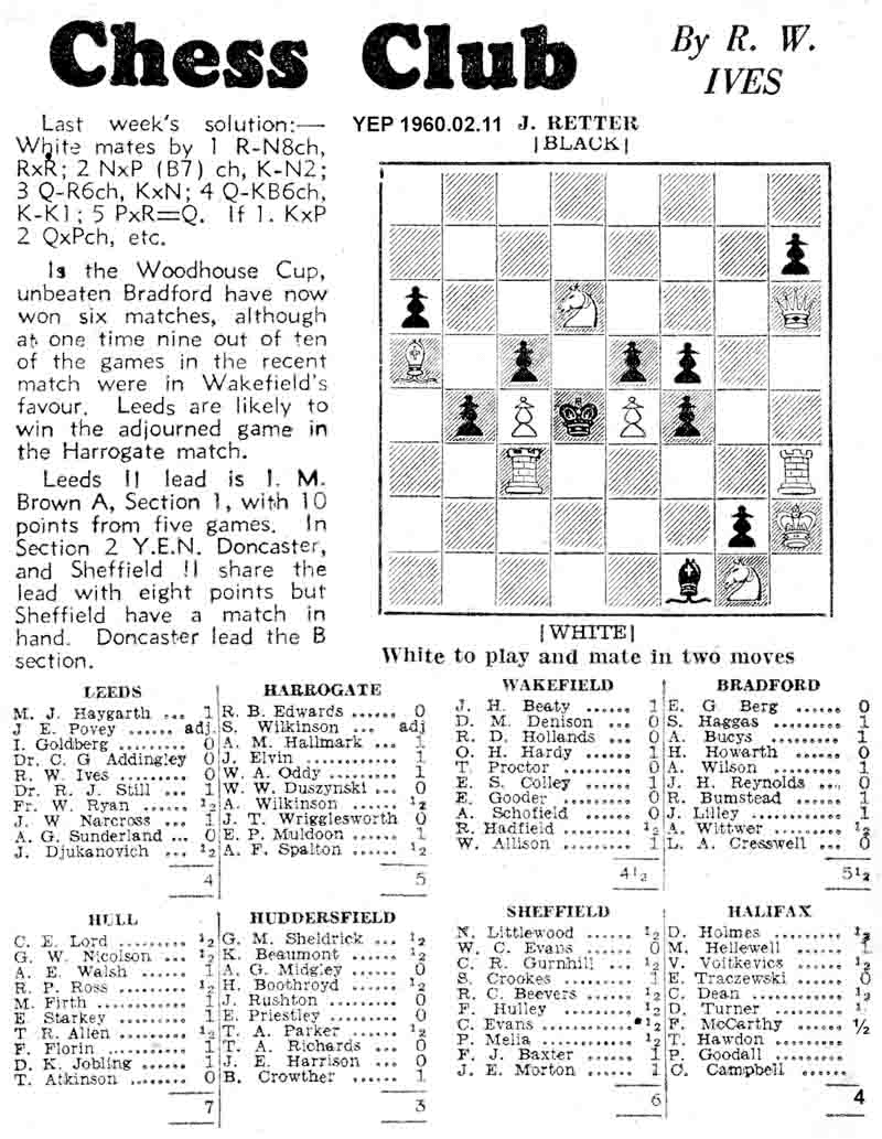 11 February 1960, Yorkshire Evening Post, chess column