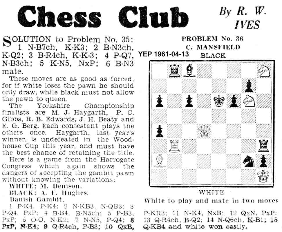 13 April 1961, Yorkshire Evening Post, chess column