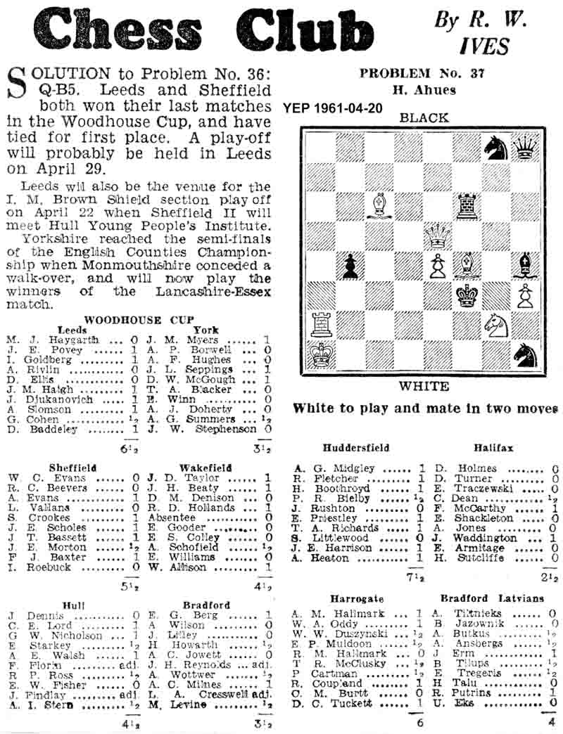 13 April 1961, Yorkshire Evening Post, chess column