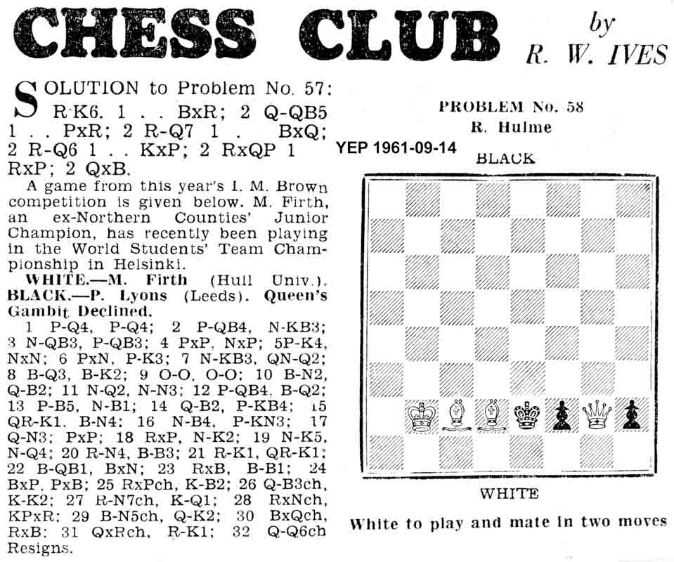 10 August 1961, Yorkshire Evening Post, chess column