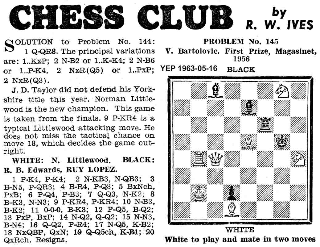 25 April 1963, Yorkshire Evening Post, chess column