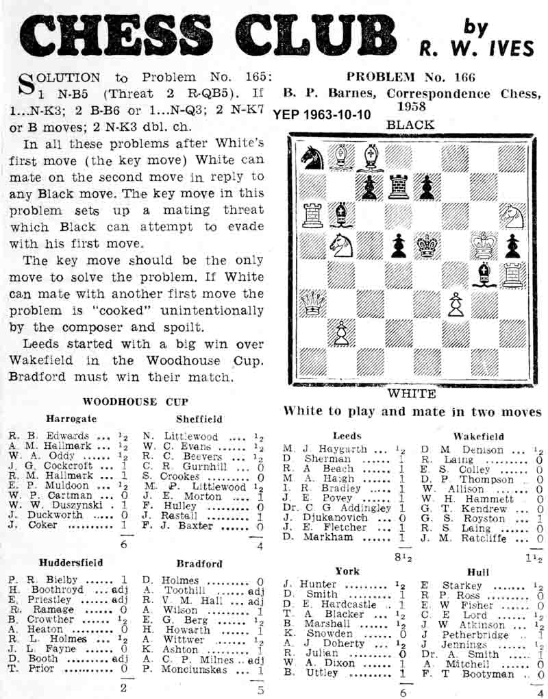 7 November 1963, Yorkshire Evening Post, chess column