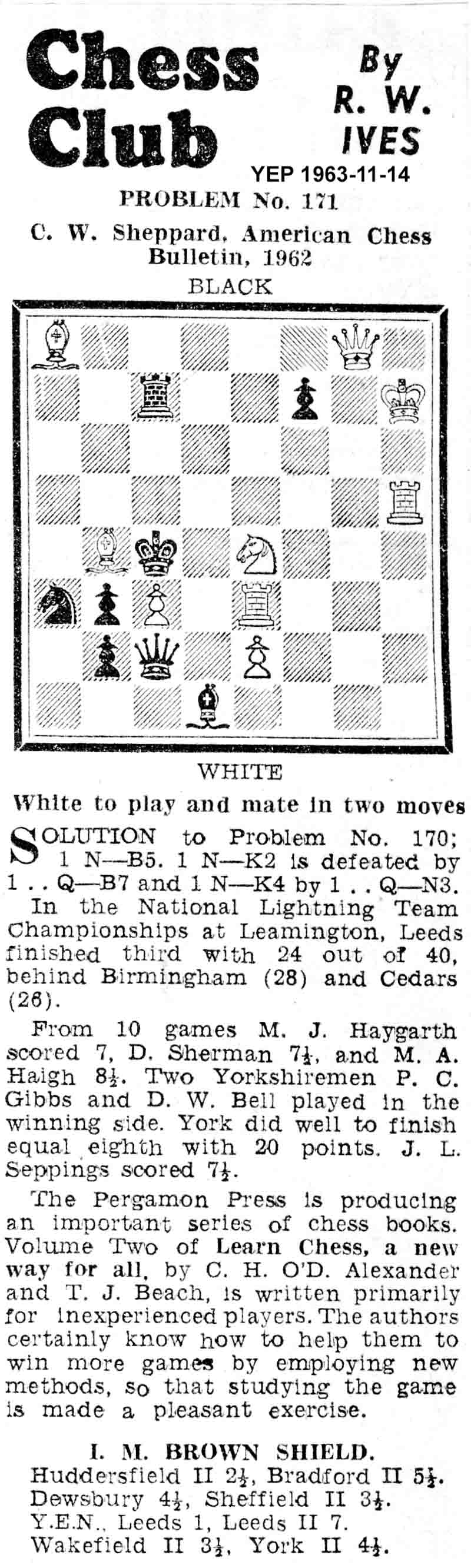 7 November 1963, Yorkshire Evening Post, chess column